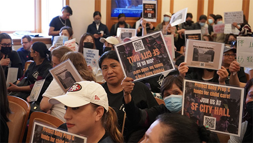 teacher meeting protest in San Francisco